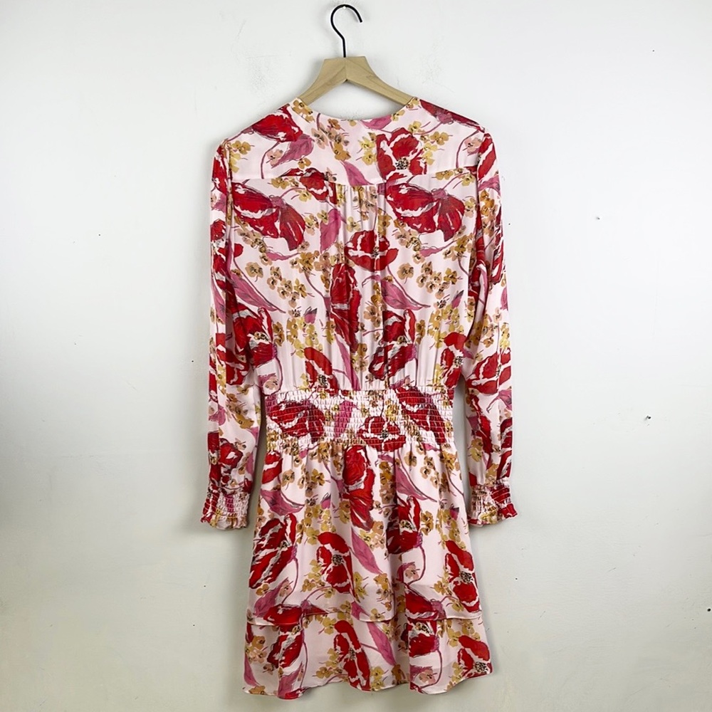 Parker Silk Dress Floral Long Sleeve Mini Size Medium Red Flowy Spring Summer - Picture 5 of 12